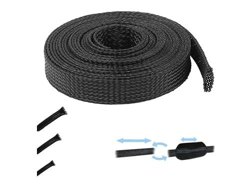 Cyclingcolors Expandable Braided Sleeve Black Protector Electric Cable Car Motorcycle Home TV Computer (7 mm (Expands from 7 mm to 15 mm))