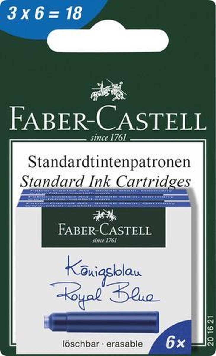 Faber-Castell Inktpatronen FC BC 3x - 6 patronen. Koningsblauw