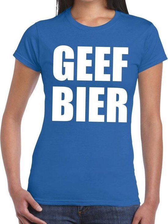 Bellatio Decorations Geef Bier tekst t-shirt blauw dames XL