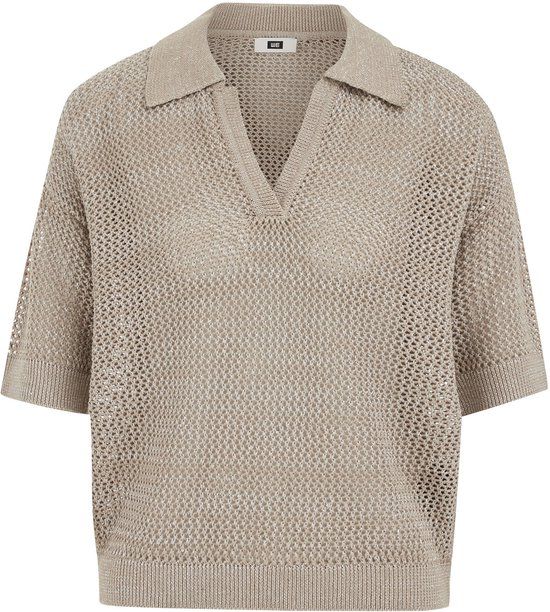 WE Fashion Dames gebreide polo met opengewerkte structuur