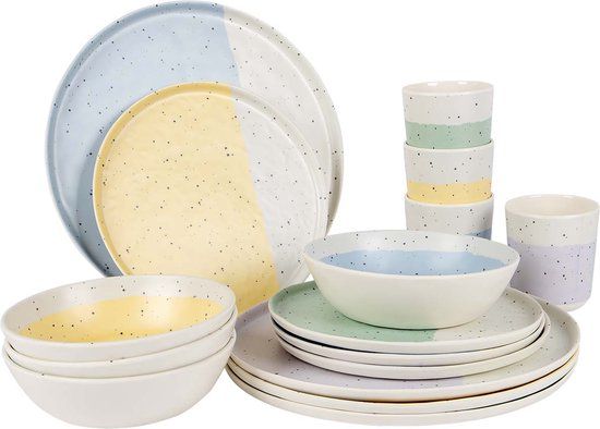 Bo-Camp - Annecy Servies - 16 Stuks - Pastel - Melamine - Vaatwasserbestendig