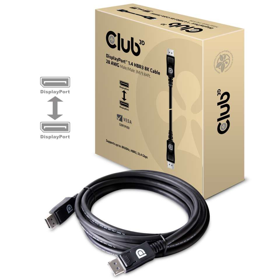 Club 3D DisplayPort 1.4 HBR3 8K Kabel Male/Male 3 meter - CAC-1060