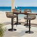 LVHOM Set de 4 tabourets de bar en rotin avec pied en métal, tabourets de bar avec dossier, meubles de jardin, meubles de balcon, hauteur réglable, pivotant à 360°, gris