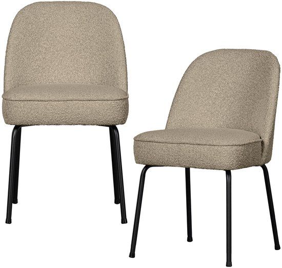 WOOOD Vogue Eetkamerstoelen - Bouclé - Beige - Set van 2