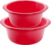Forte Plastics Voordeelset multifunctionele kunststof ronde teiltjes rood in 2-formaten - 6 en 10 liter inhoud