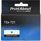 PrintAbout Brother Huismerk TZe-721 Tape Zwart op groen (9 mm)