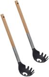 5Five Pasta opscheplepel - 2x - zwart/lichtbruin - hout/rvs/kunststof - 32 cm
