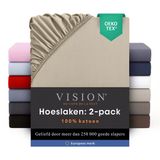 VISION home Vision - Hoeslaken - 100% katoen - 90 x 200cm verpakt per 2 stuks - Geschikt voor boxspring matras: ruime hoek van 30cm - Beige