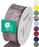 Halbach Seidenbänder Premium cadeaulint met draadrand, breedte 40 mm, lengte 25 m, Öko-Tex 100 gecertificeerd lint, taftband Made in Germany, kleur: lichtbruin