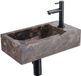 Saniclass Fuente Fonteinset - 40x22x10cm - kraangat rechts - fonteinkraan mat zwart - afvoerplug - verlaagd sifon - Dark Emporador