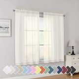 Simplebrand Ivoor korte doorschijnende gordijnen 111 cm lengte voor kleine ramen, roedezak 2 panelen set effen voile gordijnen voor slaapkamer badkamer kinderkamer keuken, 106 x 111 cm, ivoor