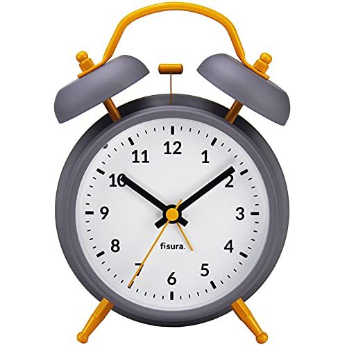 Fisura Analoge wekker zonder Tic-TAC met LED-nachtlampje, metaal en ABS, grijs