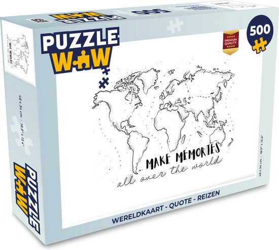 MuchoWow Puzzel Wereldkaart - Quote - Reizen - Legpuzzel - Puzzel 500 stukjes - Sinterklaas cadeautjes - Sinterklaas voor grote kinderen