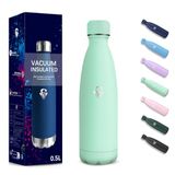Drinkfles, Blauwe Groene Drinkfles, 500 ml BPA-vrij, Roestvrijstalen Drinkfles, Dubbelwandig Vacuüm Geïsoleerd, Isolatiefles, 304 RVS, Waterdichte Waterfles voor School, Reizen, Kamperen