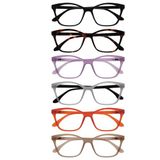 OPULIZE KAT Leesbril - 6-Pack - Kattenoog Montuur - Zwart, Bruin, Paars, Grijs, Oranje, Taupe - Heren & Dames - Veerscharnieren - RRRRRR59-1257GU - +1.00