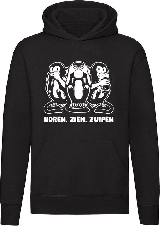Sol's Horen, zien, bier zuipen Hoodie - 3XL - Zwart