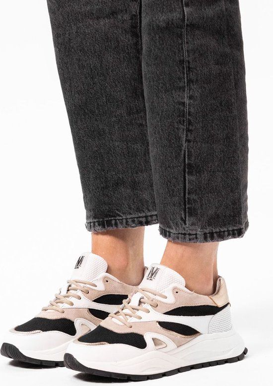 Manfield - Dames - Witte leren sneakers met mesh details - Maat 37