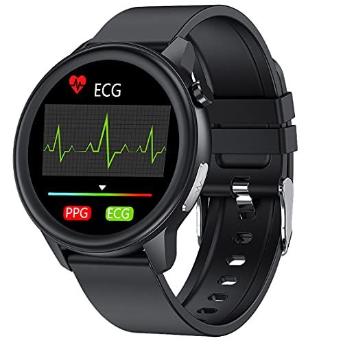 DigiKuber Smart Horloge ECG Mannen, 1,3 inch Full Touchscreen Smartwatch Temperatuur, IP68 Waterdichte Vrouwen Fitness Tracker met PPG/Hartslagmeter Bericht Kennisgeving Stappenteller Slaapmonitor voor Android iOS Zwart