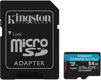 Kingston Technology 64GB microSDXC Canvas Go Plus 170R A2 U3 V30 kaart + ADP