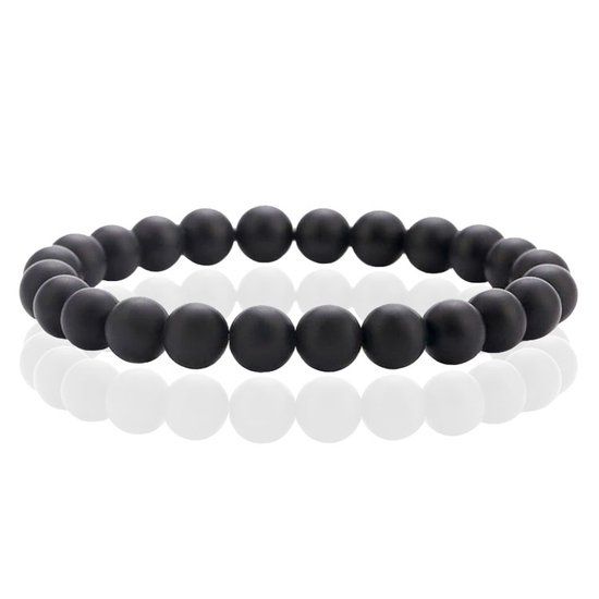 Memphis Lookinggoodtoday Natuursteen Armband met 8mm Kralen Memphis - Matte Onyx