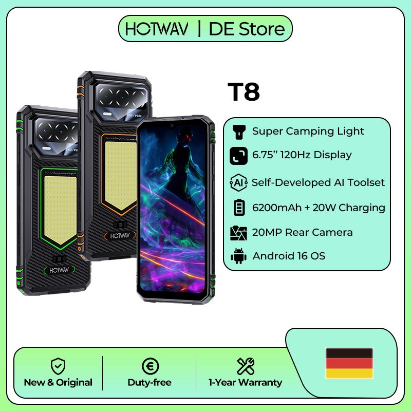 HOTWAV T8 Smartphone 6200mAh Batterij 20W Snelladen 4GB RAM 64GB ROM 1080P Android 16 Mobiel