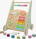 Rijoka Loopwagen Hout voor Baby +/- 1 jaar | Babywalker | Educatieve looptrainer | Anti-Slip wieltjes | 38 x 32 x 46cm – Groen