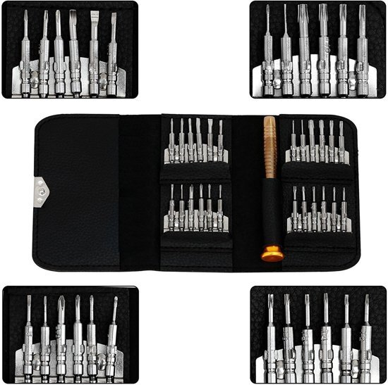 iCall Schroevendraaier Precisie Reparatieset 25 Delige Tool Kit Gereedschap voor Vervanging Telefoon Onderdelen - Onder Andere voor Apple iPhone en iPad Samsung Huawei Sony LG HTC Macbook - Pentalobe en Torx