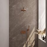 Brauer Copper Edition Thermostatische Regendoucheset Inbouw - Hoofddouche 20 cm - Rechte Wandarm - Met Drukknoppen - Handdouche Staaf - Doucheslang - Wandaansluitbocht