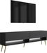 3xE living Meuble TV 170 cm, noir mat, pieds inclinés dorés, LED blanche