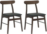 vidaXL Eetkamerstoel 2 st massief rubberhout donkerbruin en zwart