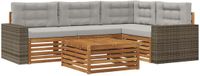 vidaXL Hoek loungeset 4 zitplaatsen Naturel en lichtgrijs Polyester Inclusief tafel