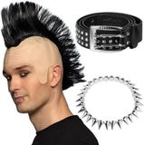 Boland Carnaval set de déguisement homme punker - perruque crête - chaîne à pointes - ceinture à clous