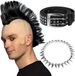Boland Carnaval verkleed setje heren punker - hanekam pruik - spikes ketting - riem met studs