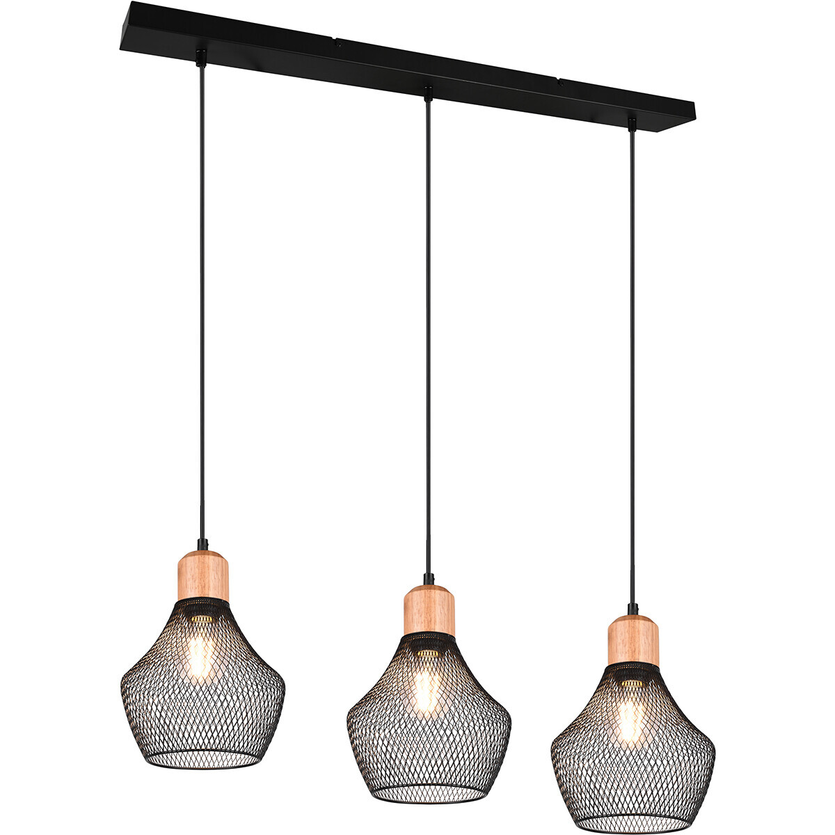 BES LED LED Hanglamp - Hangverlichting - Trion Jenna - E27 Fitting - 3-lichts - Rechthoek - Mat Zwart - Aluminium