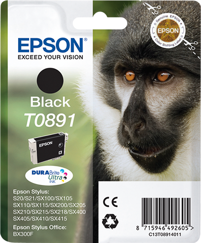 Epson Monkey Singlepack Black T0891 DURABrite Ultra Ink single pack / zwart