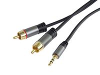 PremiumCord StereoJack naar Cinch kabel, 3,5 mm StereoJack stekker naar 2 x cinch stekker, voor digitale camera tv mobiele telefoons MP3 HiFi, afgeschermd, metalen connector, M/M, lengte 5 m