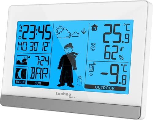 technoline Draadloos weerstation WS9612 in wit, met binnen- en buitentemperatuur, weersvoorspelling, radioklok