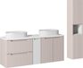 Ensemble de meubles de salle de bain 140 cm, couleur cachemire avec blanc, y compris lavabos et une armoire haute