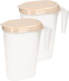 Plasticforte Pichet d'eau - 2x pièces - Jus de fruits - transparent/taupe - avec couvercle - 1,6 litre - plastique