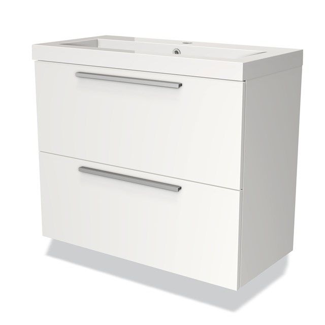 Maxaro Badkamermeubel 80cm Modulo Slim Mat Wit 2 Lades Vlak Wastafel Mineraalmarmer