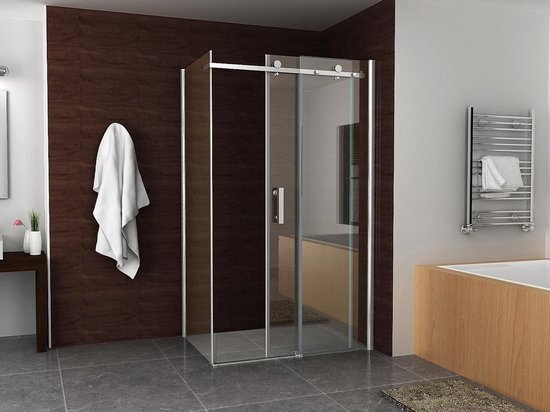 Praya Shower Douchedeur met zijwand 120x80x200cm chroom 8mm dik NANO glas