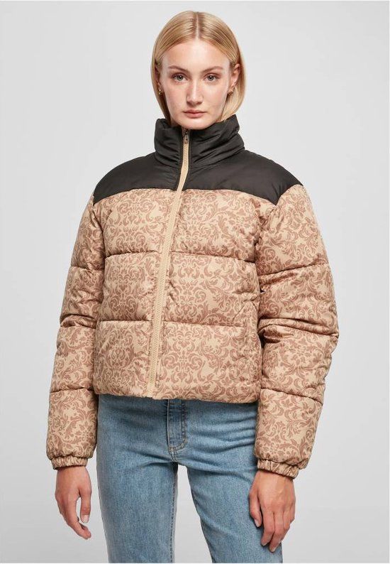 Urban Classics Ladies AOP Retro Puffer Jacket - Beige - XS