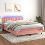 Maison Exclusive - Lit boxspring avec matelas et éclairage LED, rose, 140x200 cm, velours