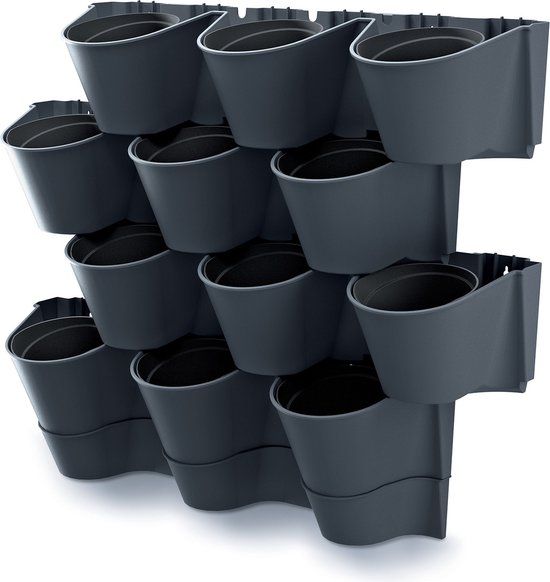Prosperplast Verticale tuin hangende kunststof plantenpotten - Modulair - Antraciet grijs - 67x18x57 cm