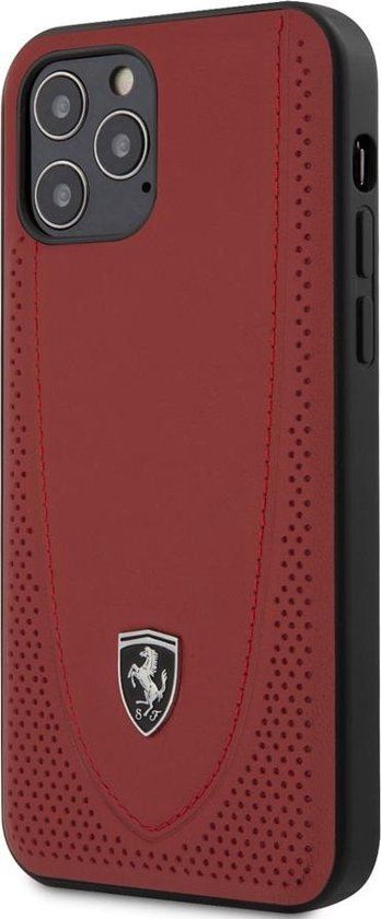Ferrari Leather Case for iPhone 12/12 Pro - Red with Silver Logo