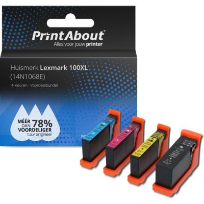 PrintAbout Huismerk Lexmark 100XL (14N1068E) Inktcartridge 4-kleuren Voordeelbundel Hoge capaciteit