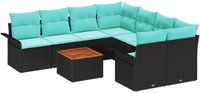 vidaXL Tuinbankenset 9-delig Zwart en Turquoise