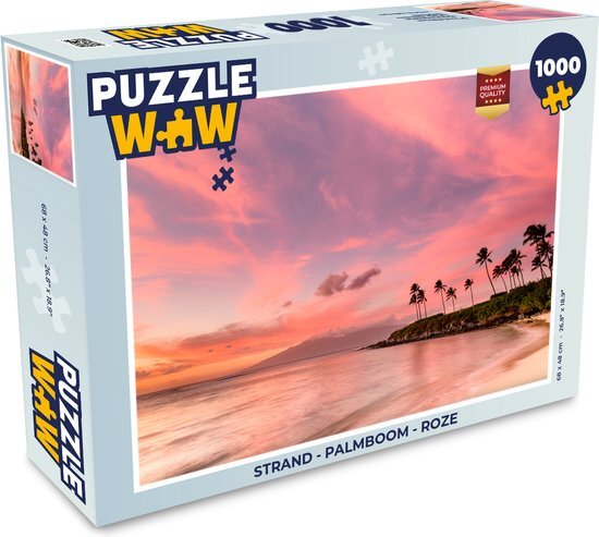 MuchoWow Puzzel Strand - Palmboom - Roze - Legpuzzel - Puzzel 1000 stukjes volwassenen