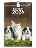Finocam Wandkalender 2026, 25 x 40 cm, maandoverzicht januari - december 2026 + september 2025 (4 maanden), kalender 2026, afbeeldingen honden en katten, Catalaans