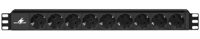 Monacor RCS-92/SW Rack Sockets strip met 9 schuko - Sockets Zwart